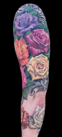 realistic flower sleeve tattoo