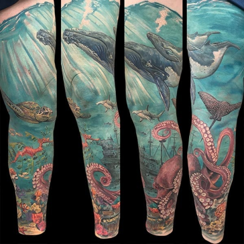 underwater realism sleeve tattoo