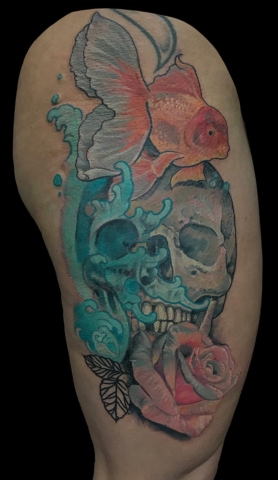 skull goldfish tattoo