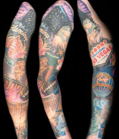 las vegas color realism tattoo sleeve