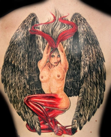 angel backpiece tattoo