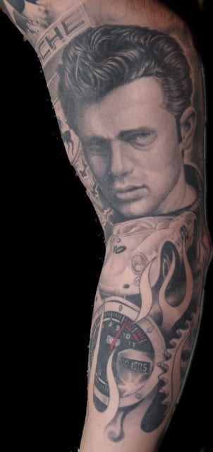james dean portrait and sleeve tattoo