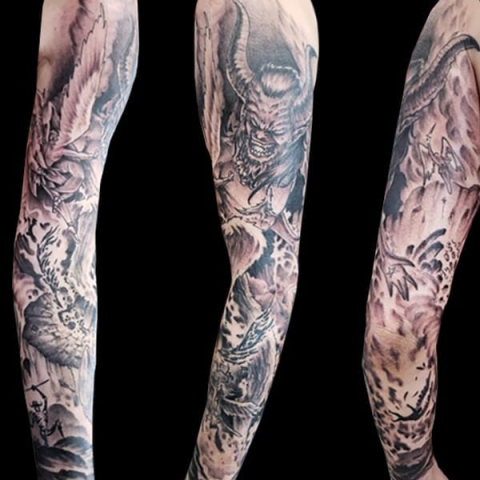 demon full sleeve tattoo