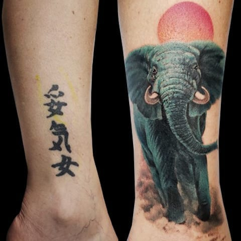 Elephant coverup tattoo