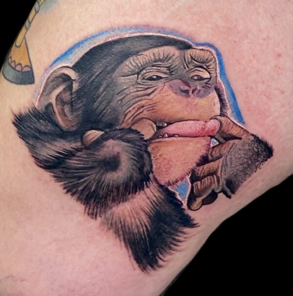 chimpanzee color portrait tattoo