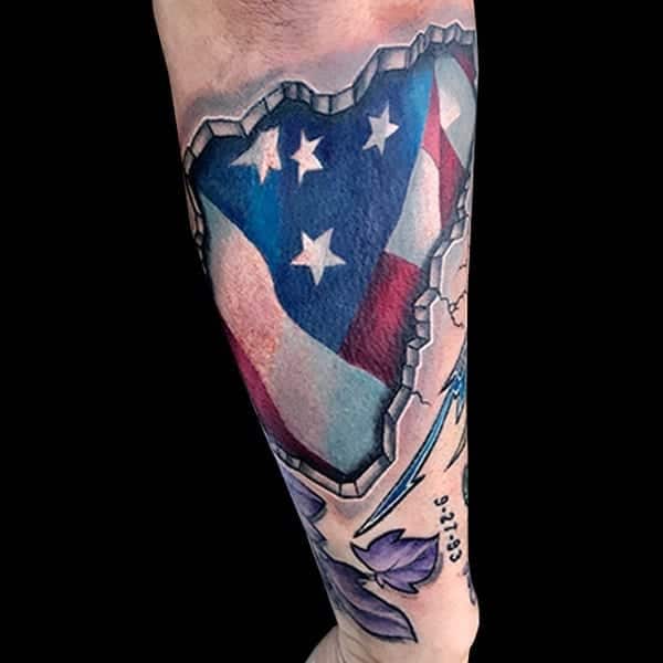American flag skin rip tattoo design