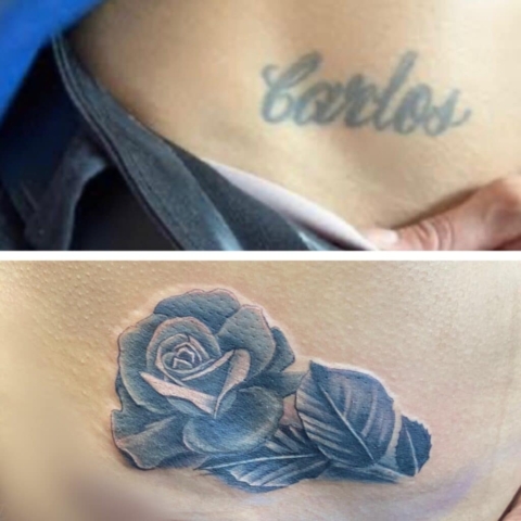 coverup rose tattoo, Tattoo by Krystof, Artist at Revolt Tattoos