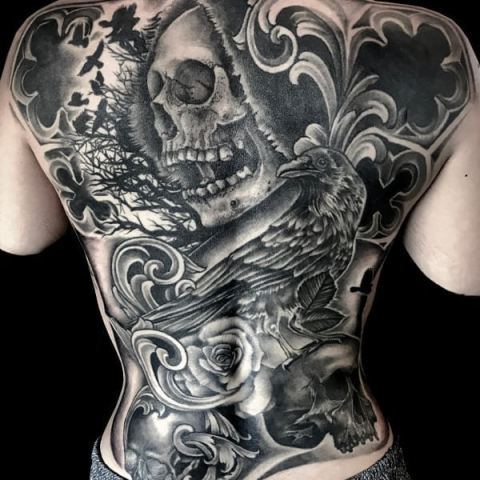 Skull reaper tattoo back piece