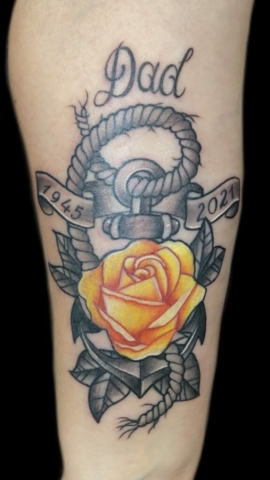 anchor and yellow rose tattoo