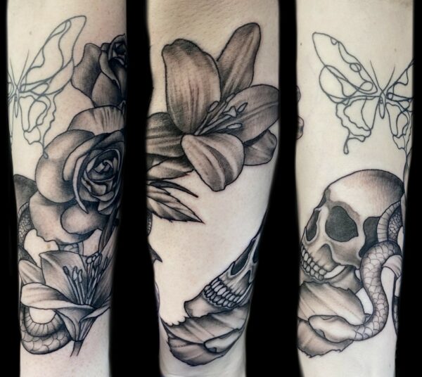 Skull floral tattoo