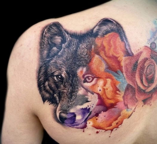 Fox and flower tattoo