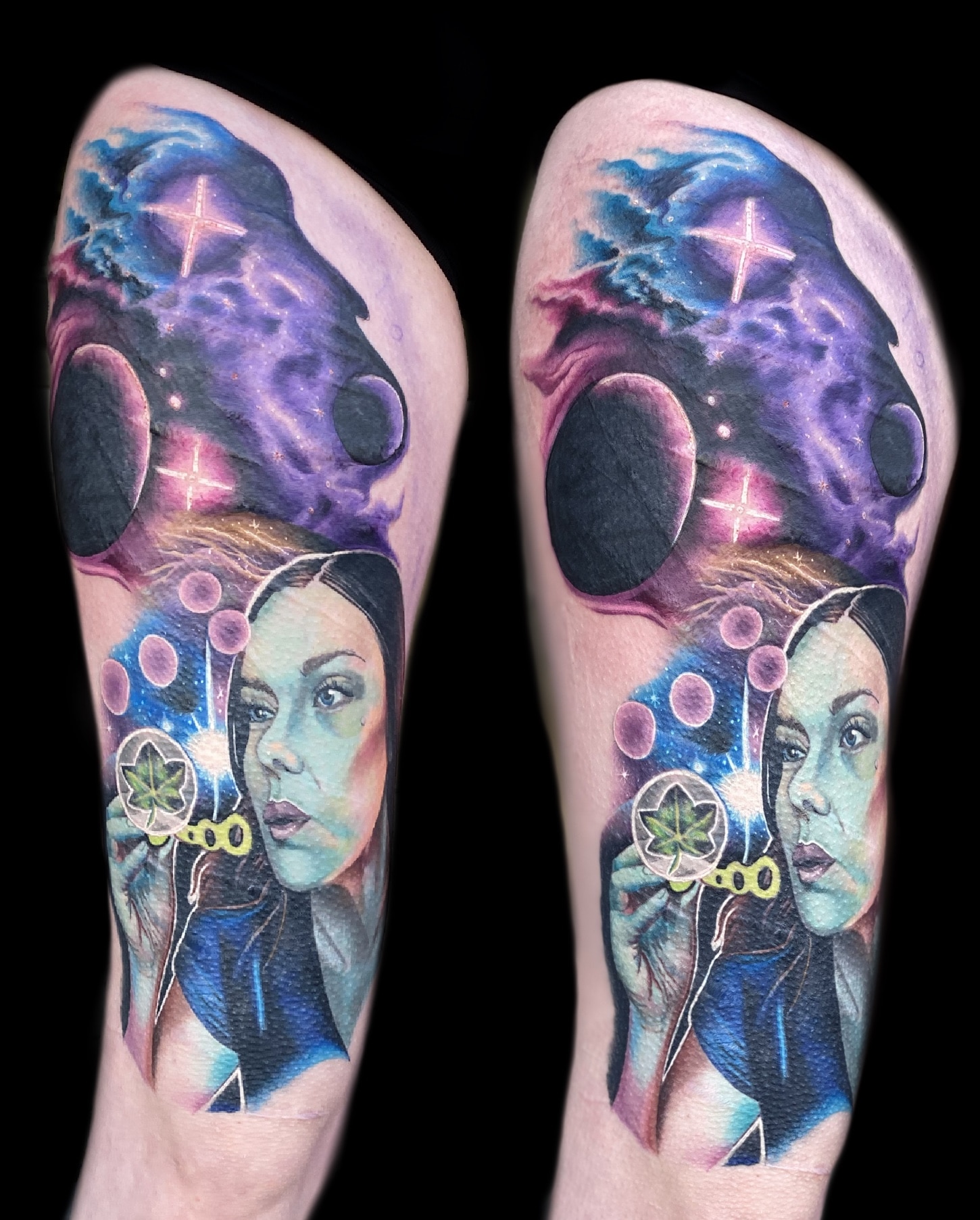 Space portrait color realism tattoo