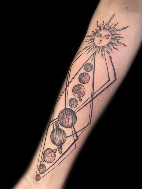 geometric moon tattoo