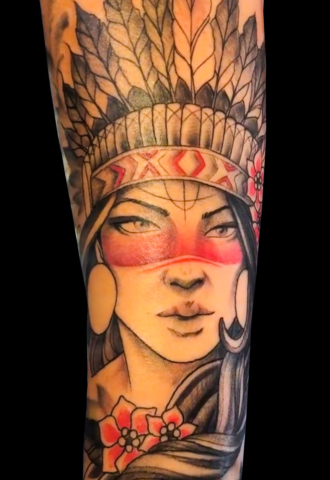 native woman portrait tattoo