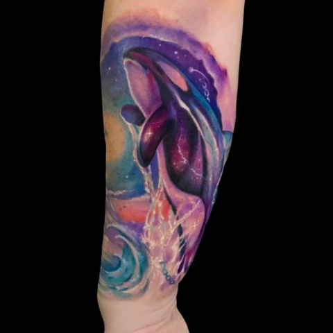 watercolor orca tattoo