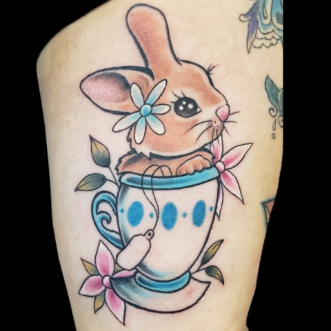 bunny in tea cup tattoo