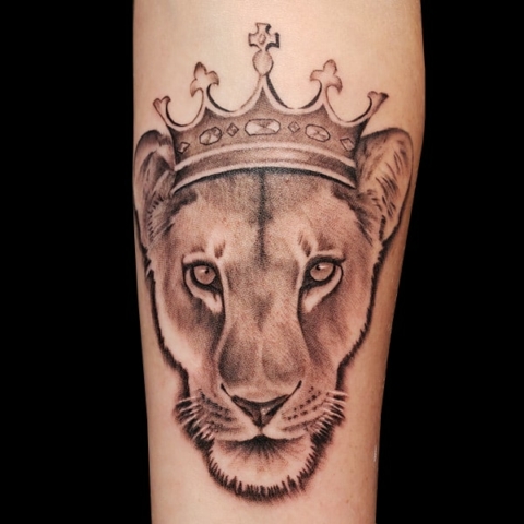 photorealistic lioness tattoo