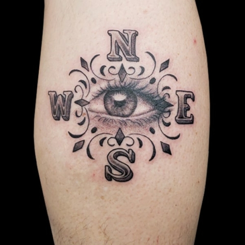 compass realistic eye tattoo,Steve Rivas, artist at Revolt Tattoos