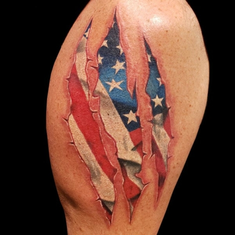 american flag skin rip tattoo
