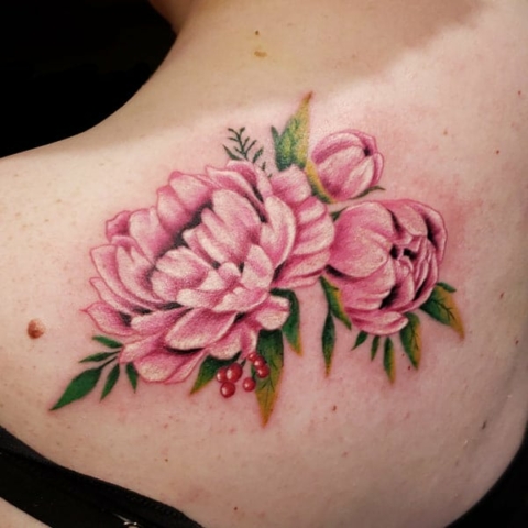 color realism peony flower tattoo