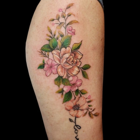 colorful peony flower tattoo