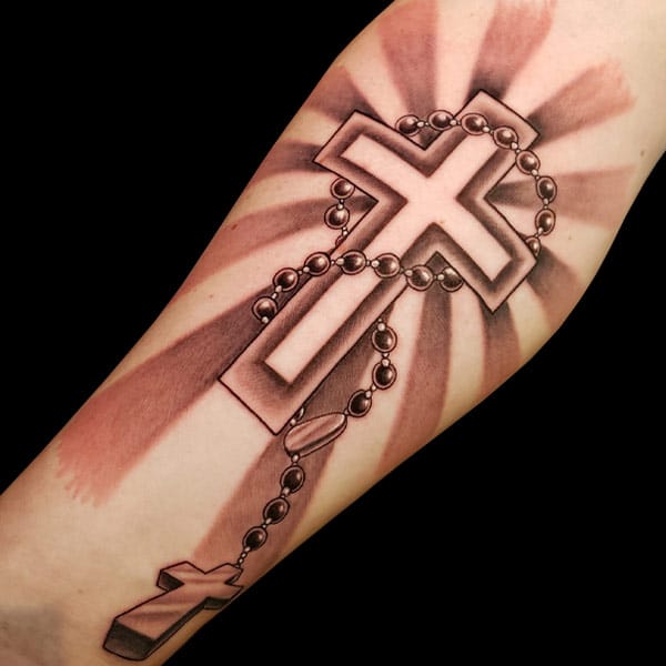 cross and rosary tattoo