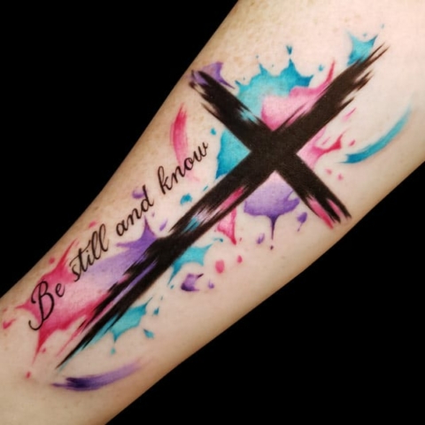 watercolor cross tattoo