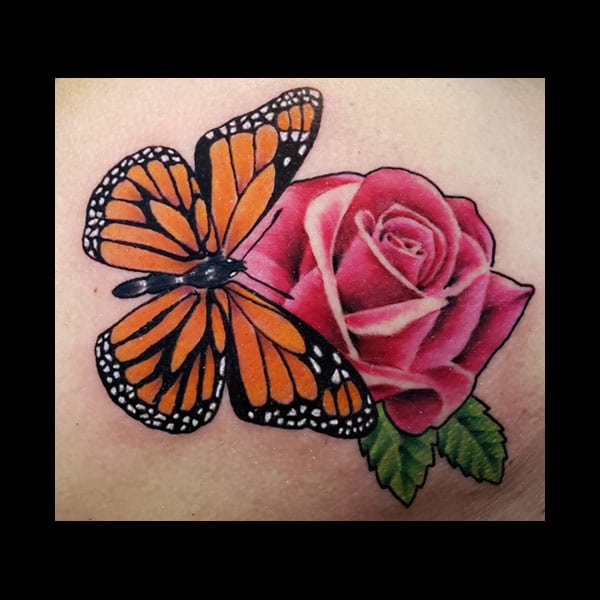 butterfly rose tattoo