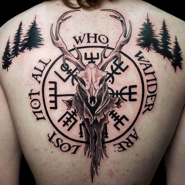 nordic deer skull back tattoo