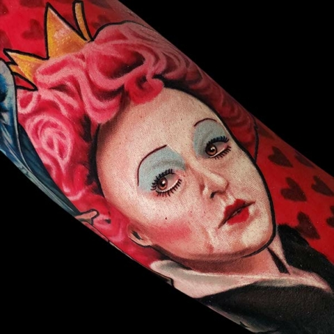 alice in wonderland photorealistic tattoo portrait