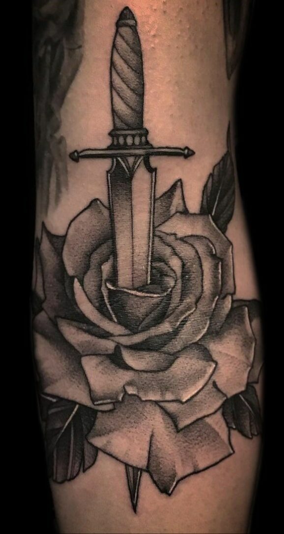 Dagger and rose tattoo