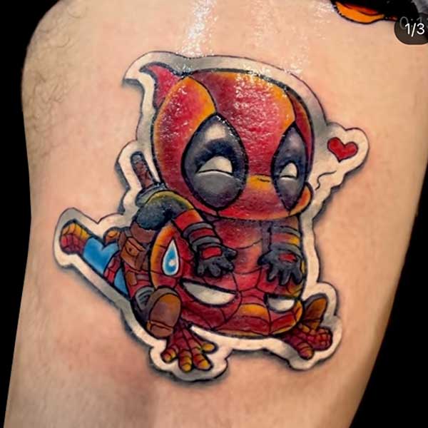 deadpool spiderman sticker tattoo, Danny DaVinci, Artist, Revolt Tattoos