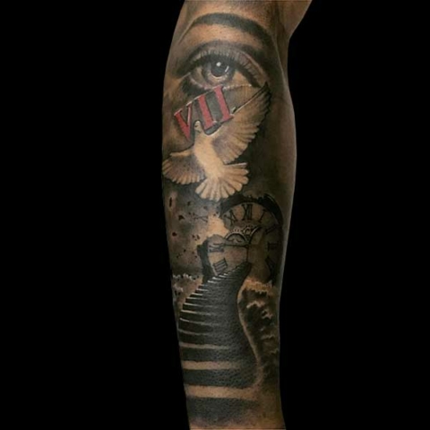 stairway dove realistic tattoo, Danny DaVinci, Artist, Revolt Tattoos
