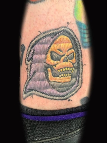 skeletor stitch tattoo, Russell Loo, Artist at Revolt Tattoos
