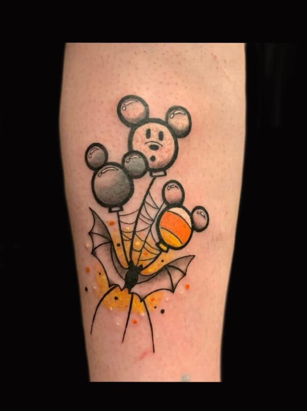 balloon and bat tattoo disney tattoo, Russell Loo, Artist at Revolt Tattoos
