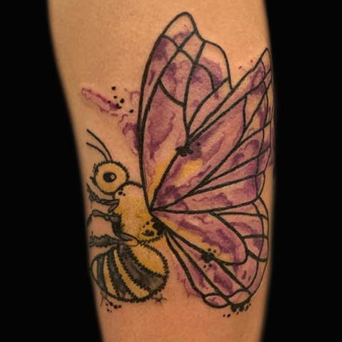 dragonfly bee mashup tattoo, Russell Loo, Artist at Revolt Tattoos