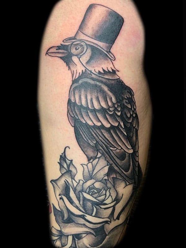 raven traditional tattoo, Russell Loo, Artist at Revolt Tattoos