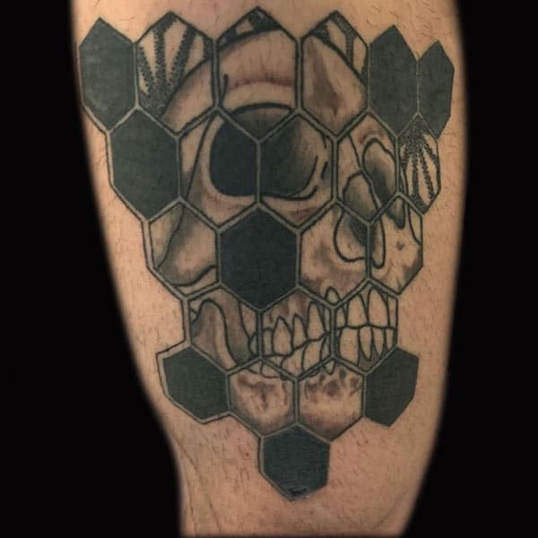 skeleton geometric tattoo, Russell Loo, Artist at Revolt Tattoos