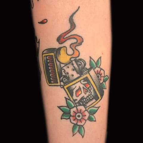 traditional lighter tattoo, Russell Loo, Artist at Revolt Tattoos