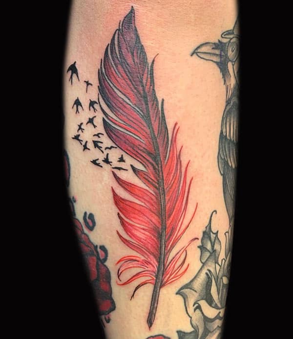 feather bird tattoo, Russell Loo, Artist at Revolt Tattoos