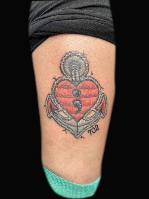 anchor heart depression stitch tattoo