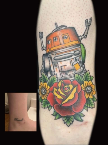 Star Wars tattoo coverup, Russell Loo, Artist at Revolt Tattoos