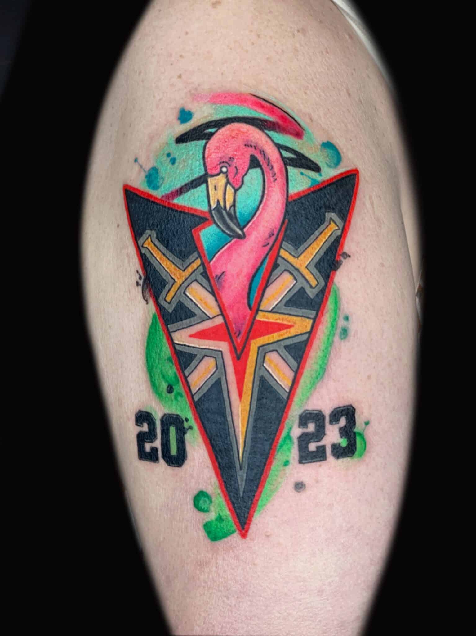 Vegas golden knights flamingo tattoo, Russell Loo, Artist at Revolt Tattoos
