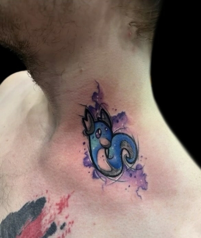 pokemon watercolor neck tattoo