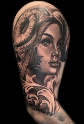 devil lady portrait tattoo