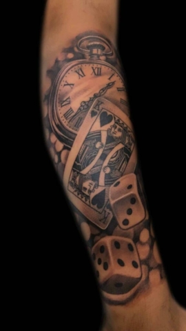 dice playing card pocketwatch tattoo