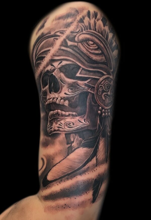 skull and aztec tattoo