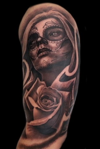 day of the dead and rose tattoo