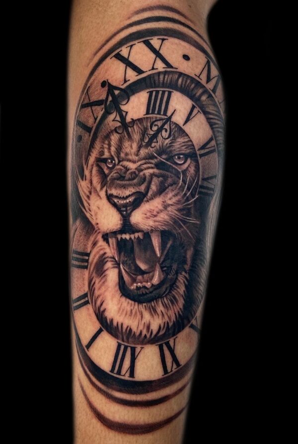 lion and clockwork tattoo