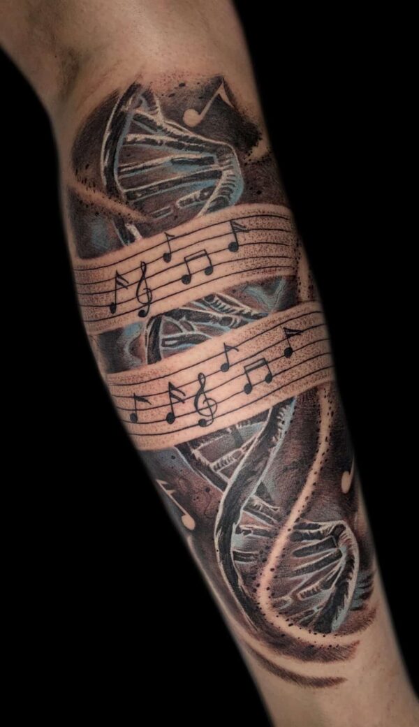 dna music staff tattoo